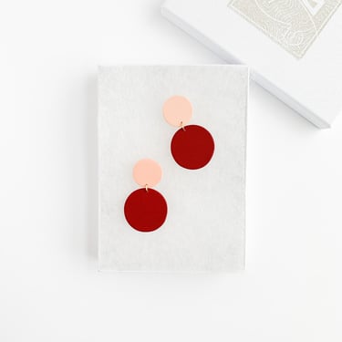 PHILLIPA in dusty peach + rhubarb | Polymer Clay Statement Earrings, Modern Minimalist, Art Deco, Circles, Hypoallergenic Posts 
