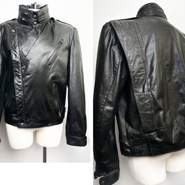 80's Black Leather Jacket Vintage 1980's Michael Jackson style by Triangles, 40" chest, NEAR MINT Biker Motorcycle Coat 