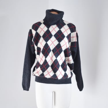 80s Angora Argyle Sweater - M/L 