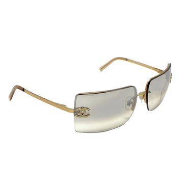 Chanel Gold Rimless Rhinestone Logo Sunglasses