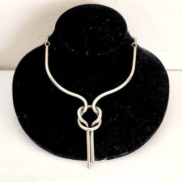 Vintage Silver Metal Necklace Tie Knot Modernist 