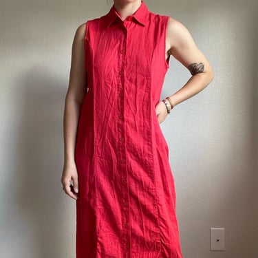 Vintage 90s Womens Christopher Banks Red Linen Rayon Blend Maxi Lagenlook Dress 