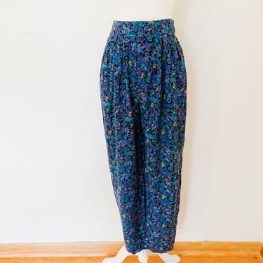 90s Floral Paisley Printed Rayon Hammer Pants by Express | Small/Medium 