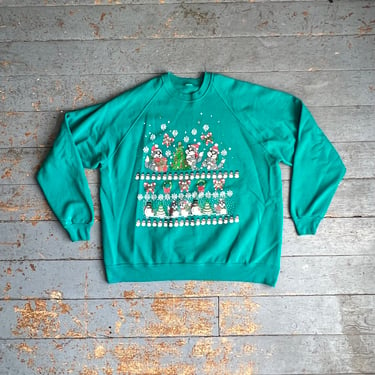 Vintage 1990s Animal Christmas Raglan Crewneck Sweatshirt 
