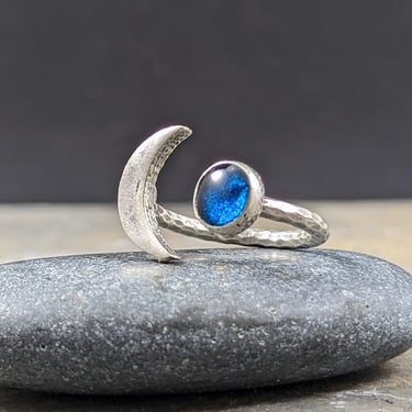 Silver Moon Blue Planet Ring