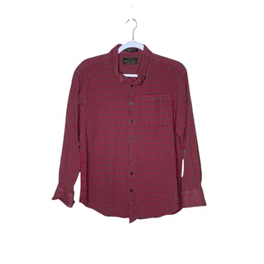 Vintage Women's Orvis Red Brown Check Silk Wool Button Down Blouse Shirt, Size L 