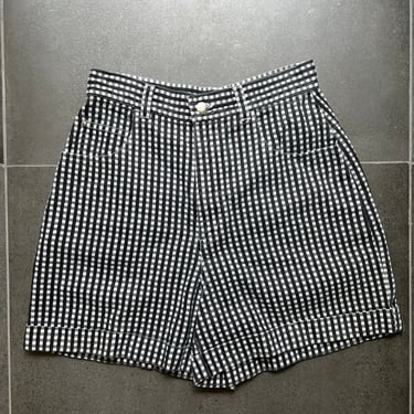 90s Black and White Checkered Denim Shorts Size 27 Waist 