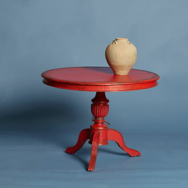 Round Red Lacquer Side Table from Java