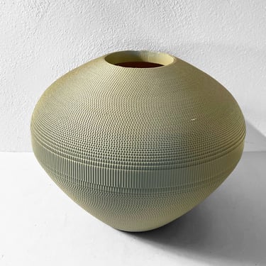 Vintage 80’s Post Modern Sea Foam Green Corrugated Paper Vase by Flute Chicago 