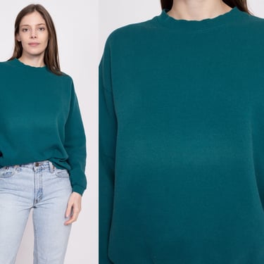 90s Lee Teal Green Crewneck Sweatshirt - Men's Medium Short, Women's Large | Vintage Blank Slouchy Plain Pullover 