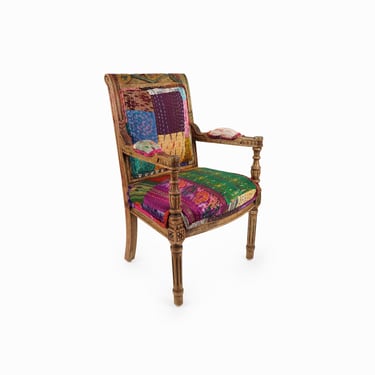 Handstitched Decorative Chair Wooden Children's Accent Chair One of a Kind 
