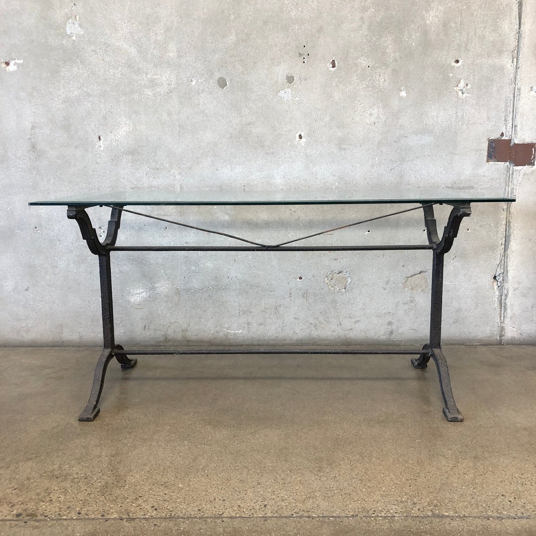 Restoration Hardware Iron Base With Custom Glass Top Table Urban