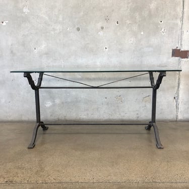 Restoration Hardware Iron Base With Custom Glass Top Table