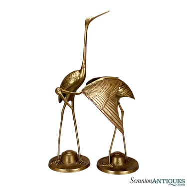 Vintage Large Chinese Traditional Brass Crane Bird Sculpture - A Pair