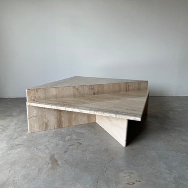 1980's Postmodern Italian Travertine Marble Coffee Table - Two Pieces 