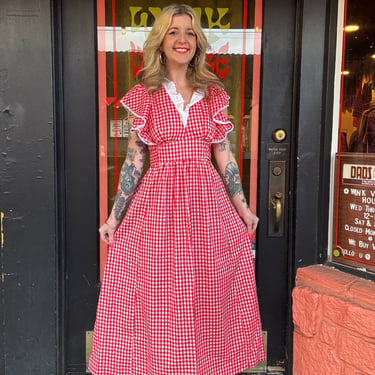 Vintage 70s gingham prairie maxi dress