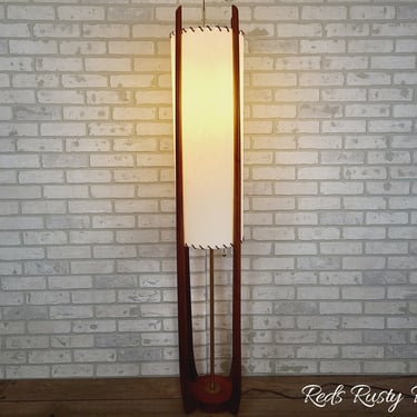 MCM Mid Century Wood and Fiberglass Floor Lamp 