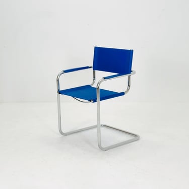 1 of 3 Mid century design s34 armchairs blue and chrome Germany 