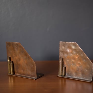 Pair of Vintage Brass and Copper Trench Art Bookends 