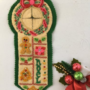 Vintage Felt Christmas Door Handle Decor, Hand Stitched, Hand Made, Felt With Sequins, Seed Beads, Hand Embrodered 