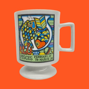 Vintage Pisces Mug Retro 1960s Mid Century Modern + Knobler + Zodiac + February to March + Birthday + White Porcelain + Double Fish + Japan 