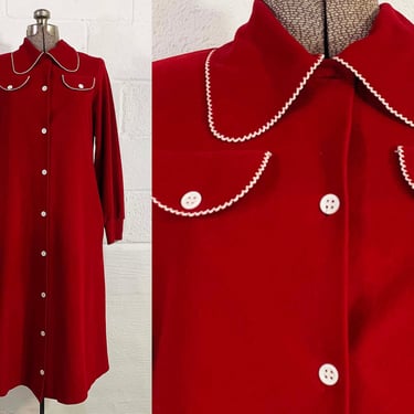 Vintage Soft Burgundy Robe Button Front Midi Long Sleeve Vassarette 1970s 1960s Western Style Costume Halloween PJs Pajamas Housecoat Medium 