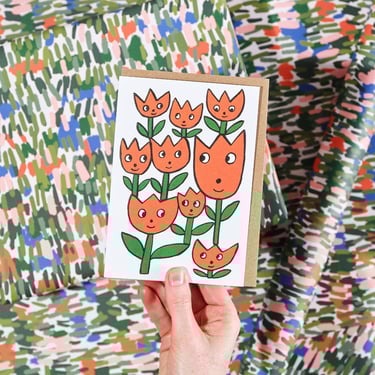 Smiling Flowers Embossed Greetings Card