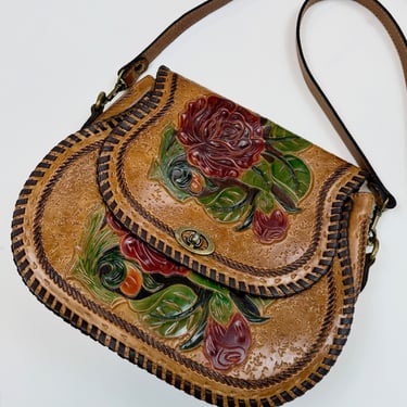 Red Roses Tooled Leather Bag