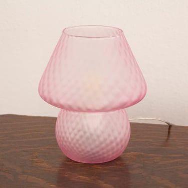 Small amethyst pink mushroom lamp in frosted Murano glass height 21cm, Made in Italy table lamp design 