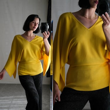Vintage Diane Von Furstenberg Silk Assets Canary Yellow Textured Silk Split Dolman Sleeve Blouse | 100% Silk | Y2K DVF Designer Kimono Top 