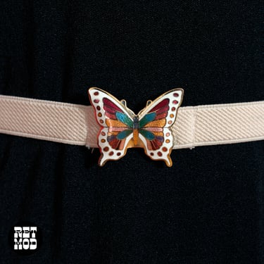 Beautiful Vintage 80s Cloisonné Butterfly Stretch Belt 