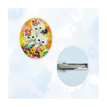 Vintage Kitten Hair Clip - Retro 60s Style Kittens Barrette - Cute Kitsch Cat Accessory 
