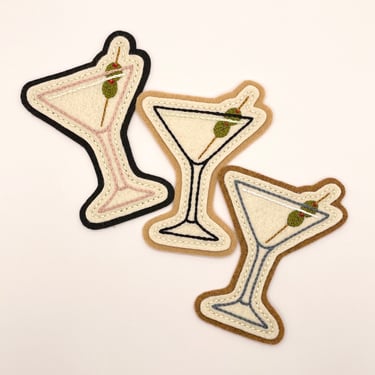Handmade / hand embroidered off white & black, tan or copper felt patch - dirty martini with olives - vintage style - traditional tattoo 