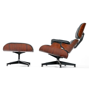 Black Leather Rosewood Herman Miller Eames Lounge Chair and Ottoman 