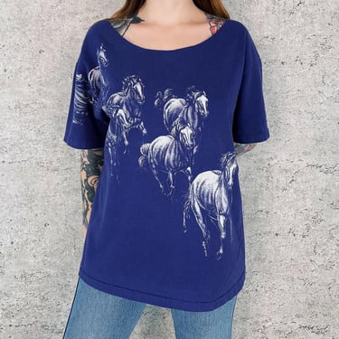 1991 Vintage Horses Print Animal Nature 90's Tee Shirt T-Shirt 