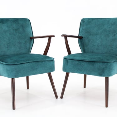 1970s Pair of Refurbished Beech Armchairs in Velvet, Czechoslovakia 