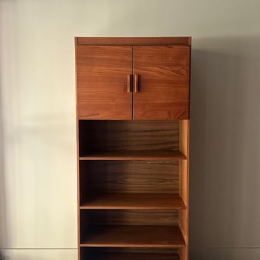 Teak Bookshelf with Upper Cabinet