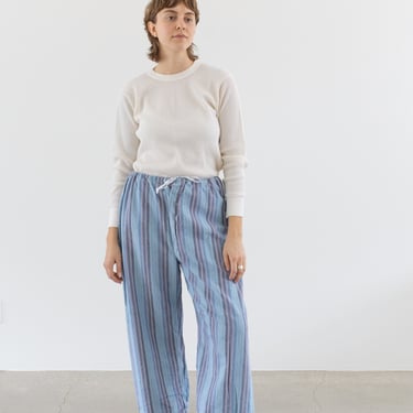 Vintage 26-38 Waist Stripe Flannel Drawstring Easy Pant | Blue White High Waist Holiday Cotton Pajama Pants | FL072 