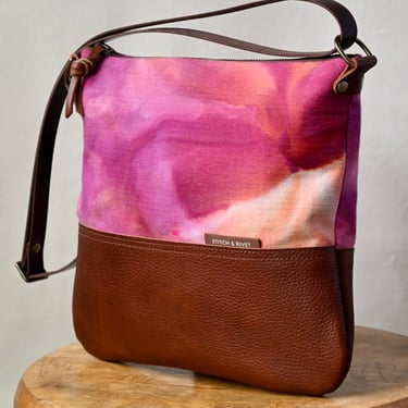 Hand Dyed Canvas and Leather Day Bag, Sunset Pink