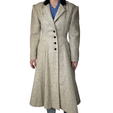 Vintage Womens Cullinane Gray Wool Bow Waist Velvet Collar Trench Coat Jacket S 
