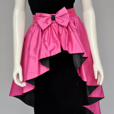 vintage 1980s high low pink & black open front skirt XS/S 