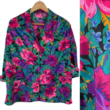 Floral print blouse by CopyCats - 1990s vintage - size L - XL 