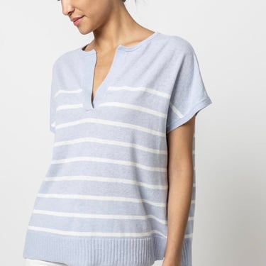 Lilla P | Striped Split Neck Tunic Sweater