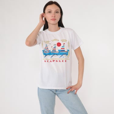 90s Acapulco Shirt Dolphin Mexico Tshirt Vintage Fishing Nautical Knot Retro T Shirt 1990s Graphic Print White Medium 