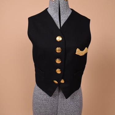 Black 100% Wool Vest with Goldtone Buttons By Complice, M/L