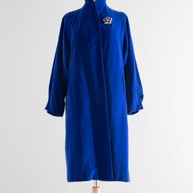 Stunning 1950's Sapphire Blue Velvet Swing Coat By Marguerite Rubel / Medium