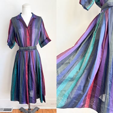 Vintage 1960s Jewel Tone Rainbow Dress / M 