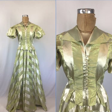 Vintage 40s evening dress | Vintage striped celadon evening gown | 1940s Emma Domb formal dress 
