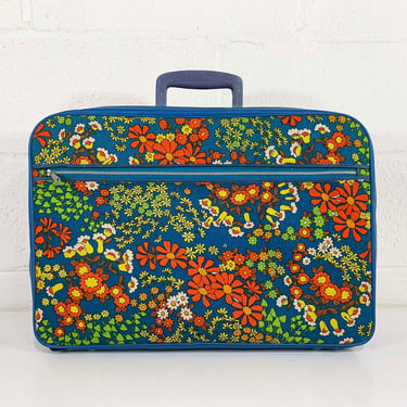Vintage Small Flower Power Suitcase Rainbow Floral Case Make Up Bag Makeup Overnight Bag Luggage Travel 1970s 1960s Mod Kitsch Kawaii 