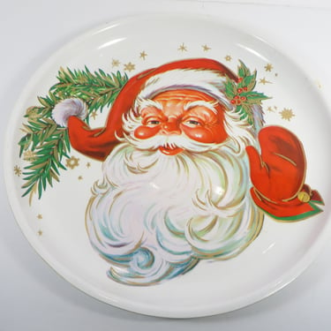 Vintage Plastic Santa Claus Serving Tray - Round Plastic Santa Claus Tray 